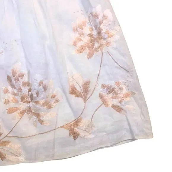 Antonio Melani Linen Sleeveless Floral Beige Cream Tan Shift Dress 6 Embroidery - Picture 5 of 14
